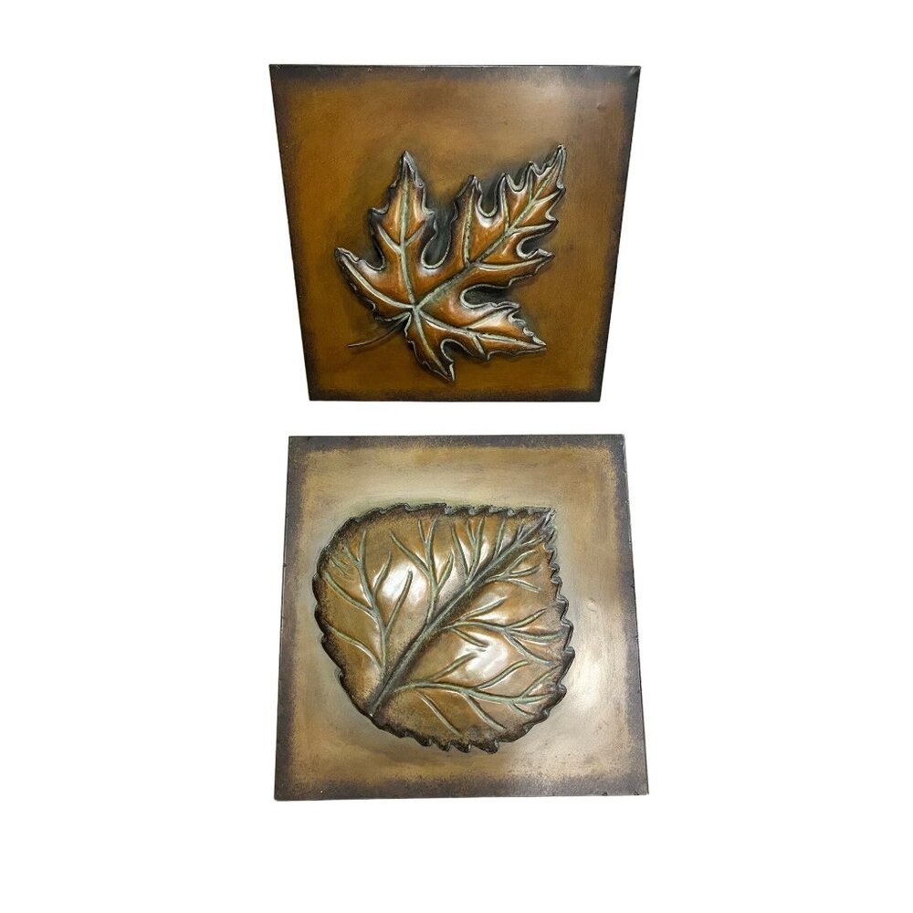 WILCO IMPORTS Set of 2 Brown Metal leaf 15x15" Decorative Hanging Wall art decor